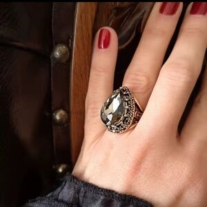 Vintage Gold Tone and Smokey Grey Ring